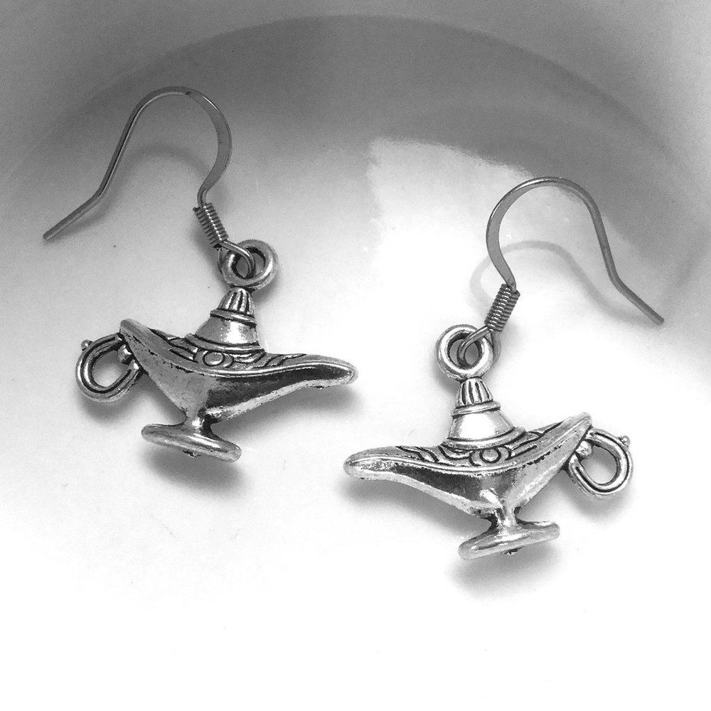 Miniature Genie lamp genie bottle magic lamp good luck gift charm Earrings